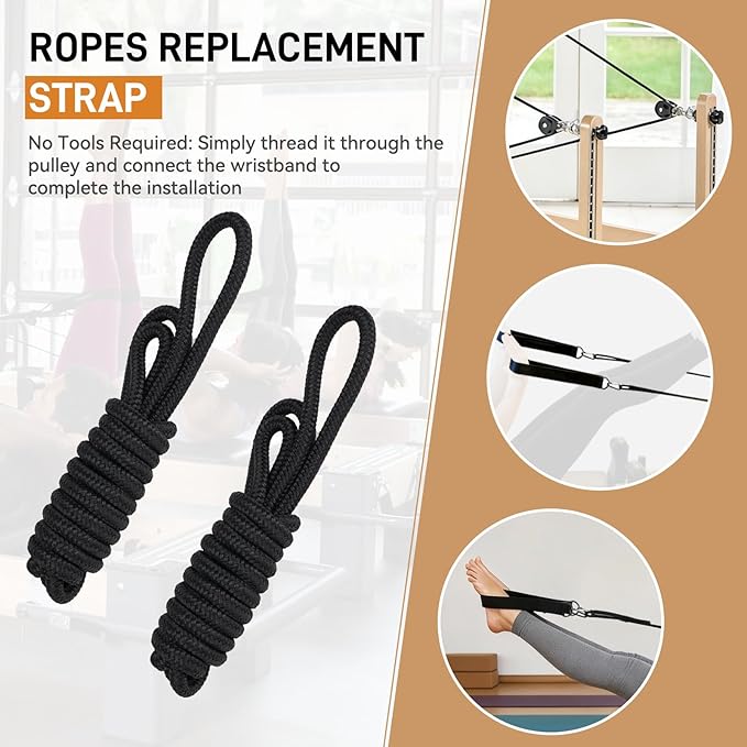 Rope and Padded Double Loop Kit for Balanced Body Pilates Reformer, Straps with D Rings and Adjustable Length Rope for Studio, for Clinical, for Allegro 1 Pilates Reformers Equipment