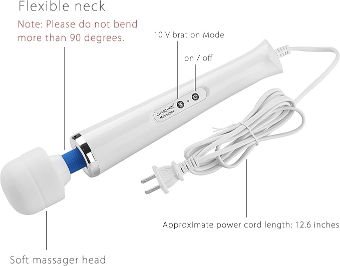 CHARMING 10 Speeds Wired Powerful Handheld Back Massager with Strong Vibration, Personal Therapy Massager for Sports Recovery, Muscle Aches, Full Body Pain (White)