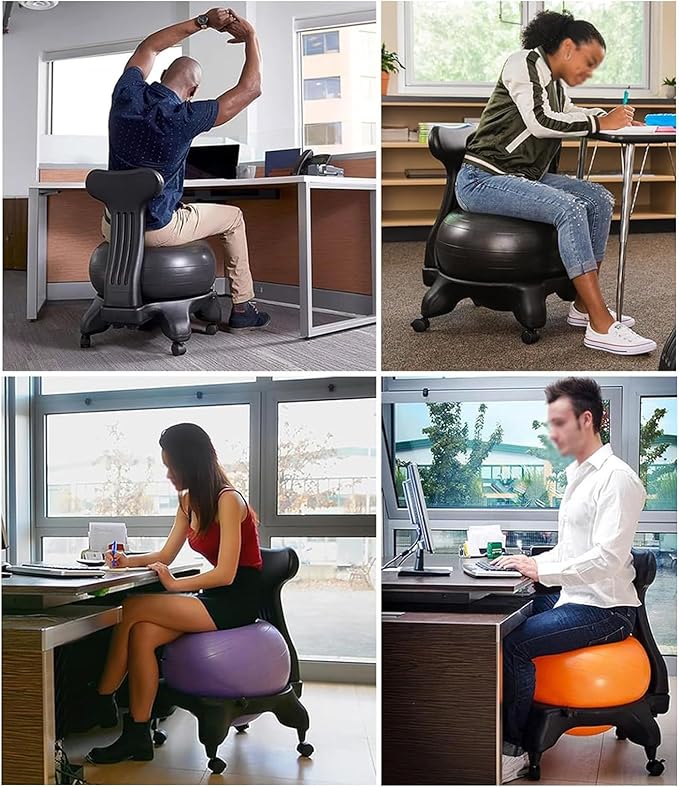 Ball Chair Stability,Office Fitness Ball Chair,Exercise Yoga Ball Chair,Ergonomic Balance Ball Posture Chair,for Back Pain Relief (Grey)