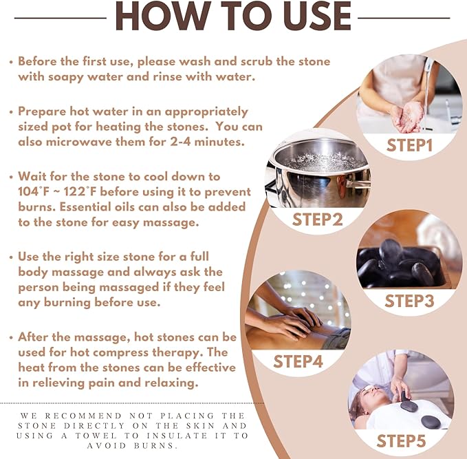 Hot Stones for Massage - 6 Pieces Massage Stone Set Hot Rocks Oval Shaped Massage Kit for Relaxing and Pain Relief