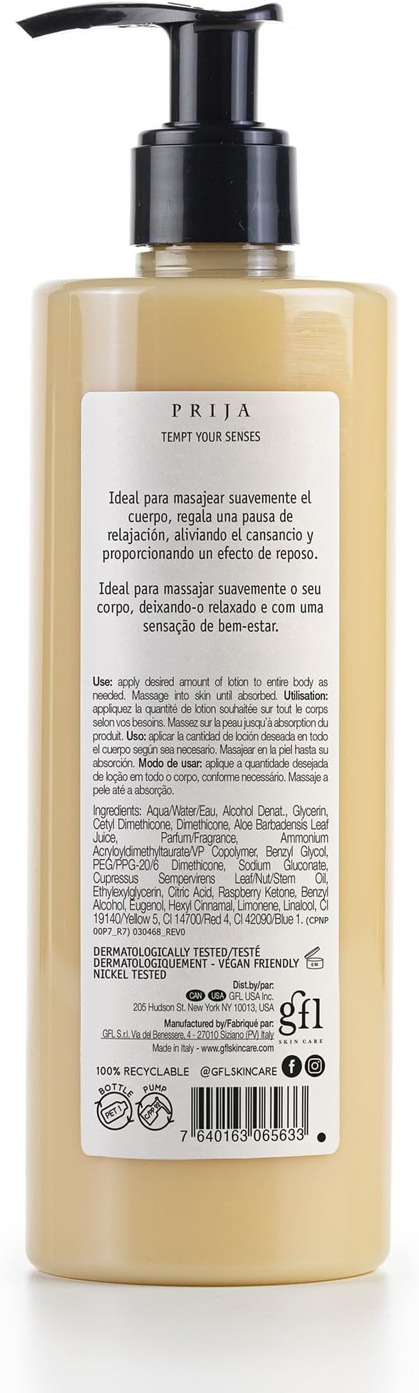 Prija Relaxing Massage Lotion formulated with Cypress Essential Oil (12.84 fl oz) - Relaxing and Moisturizing - Vegan Friendly - Dermatologically Tested - Made with 100% Recycled Bottle