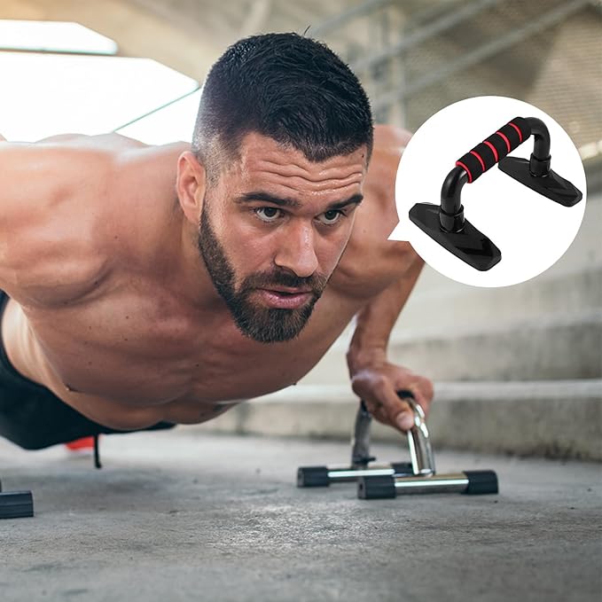 Mikinona Push-up Frame Hand Grip Bars Crimson Metal Bodybuilding Tool Home Fitness Equipment Muscle Strength Training Pushup Stand for Arm Workout