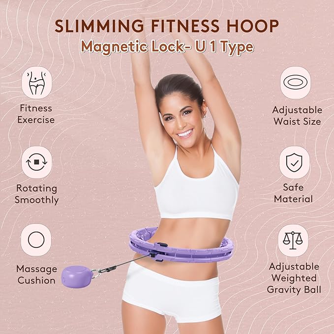 U1 Weighted Hula Hoop – 30 Knots 19"–61" Adjustable Waist, Magnetic Lock with Spring Massage Heads, Infinity Hoop Plus Size for Adults & Kids, Ab Workout, Weight Loss, Abdominal Toner