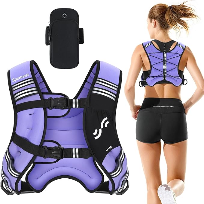Sportneer Weighted Vest Woman: 8lb/12lb/15lb/20lb/25lb Weight Vest for Walking with Phone Bag, Adjustable Women Weighted Vest for Running Rucking Vest for Jogging Strength Training Weight Loss