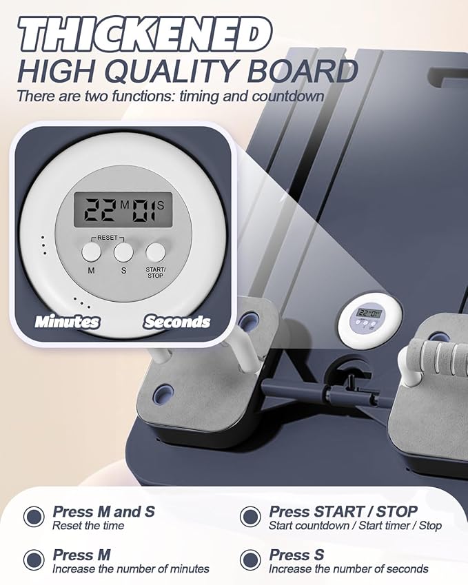 Pilates Board, Multi-Functional Ab Roller Board with Timer, Non-Slip Ab Machine with Slideway & Elbow Support, Easy to Store Ab Roller Board for Fitness Enthusiasts & Novices, Men, Women