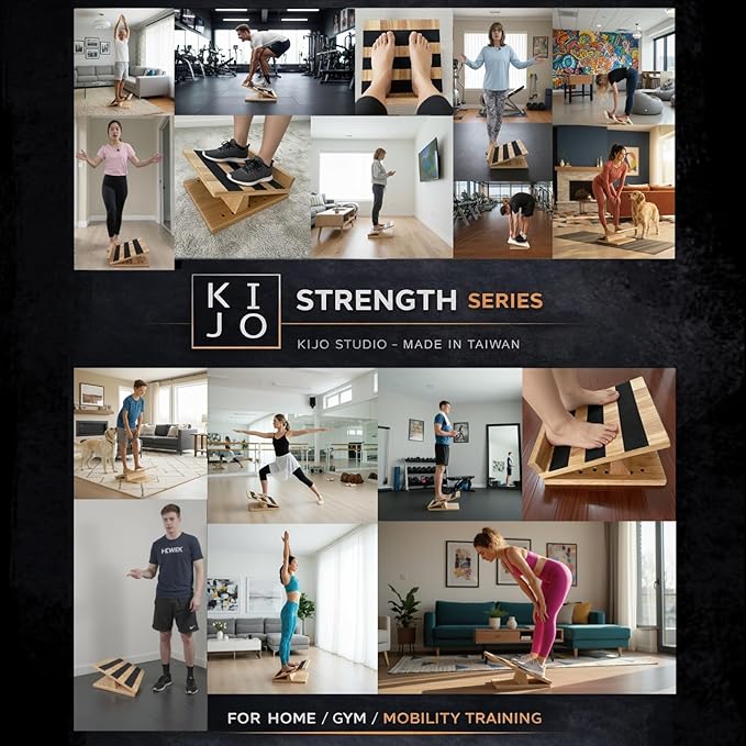 16-Level Adjustable Wooden Slant Board for Squats – 550 lbs Heavy Duty Squat Wedge for Weightlifting & Ankle Mobility – Incline Board for Calf Raises & Leg Day Training【Made in Taiwan KIJO Studio】