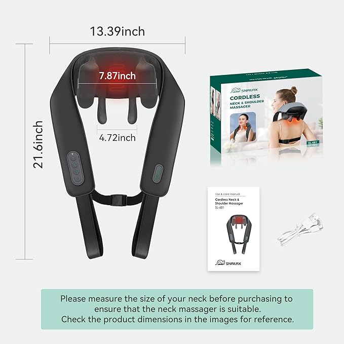 Snailax Cordless Neck Massager with Heat, 4D Kneading Neck and Shoulder Massager Deep Tissue, Shiatsu Back Massager Pillow, 2 Heating Levels,Gifts for Mom Dad