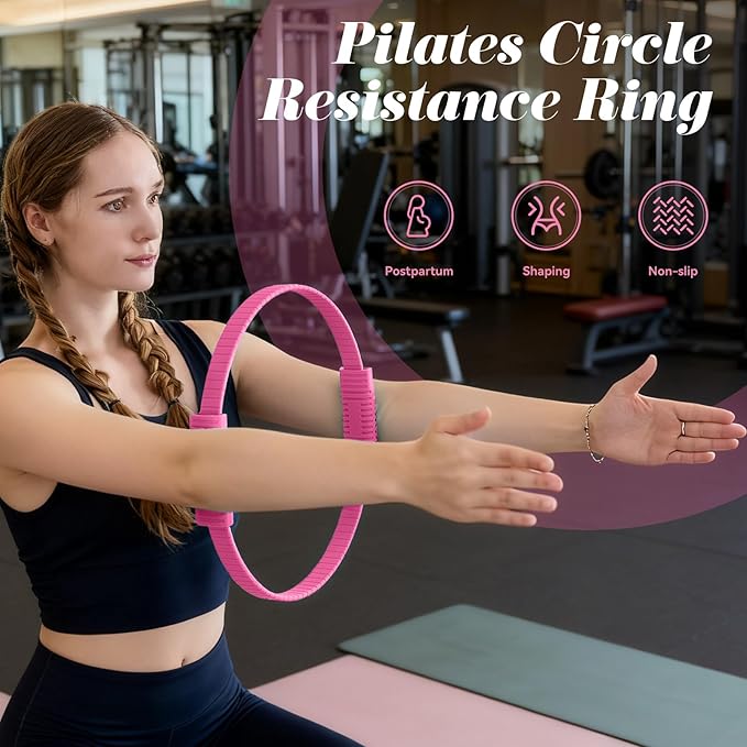 Pilates Ring, Silicone Magic Pilates Rings, Lightweight & Durable Flexible Fitness Circle Exercise Equipment for Toning Arms, Thighs,Legs, Core,Yoga & Physical Therapy