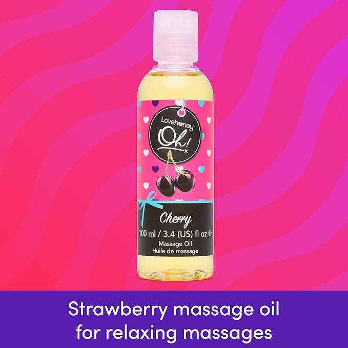 Lovehoney Cherry Massage Oil - Infused with Essential Oils - Vegetarian Friendly - 3.4fl oz