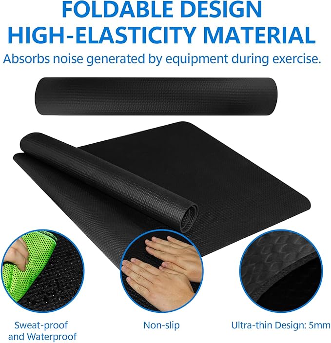 Treadmill Mat,Bike Mat Compatible with Peloton Bike,Elliptical, 6mm Thick, Under Exercise Bike Trainer Pad for Indoor Stationary Spin Bike Gym Equipment Hardwood Floor Carpet Protector
