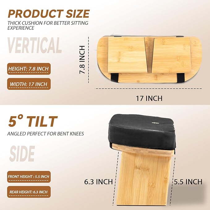Meditation Bench, Bamboo Meditation Stool, Folding Kneeling Meditation Bench, Seiza Prayer Bench, Prayer Bench with Meditation Cushion, Kneeling Stool(Black)