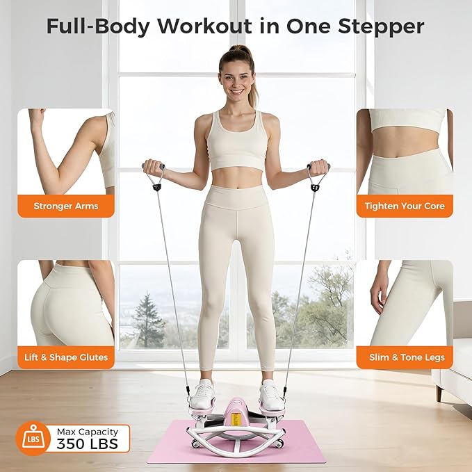 Rock Stepper Side to Side Low Impact Stair Stepper,Quiet Steppers for Exercise at Home with Resistance Bands & Non-Slip Mat – Exercise Step Balance Board Workout Equipment for Apartment & Living Room