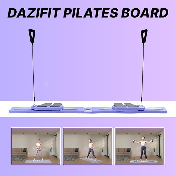 Pilates Board 8-in-1 Set by DAZIFIT - Portable Reformer with Resistance Bands, Handles & Non-Slip Socks - Foldable Workout Equipment for Core, Glutes, Legs & Arms - Compact Fitness for Home