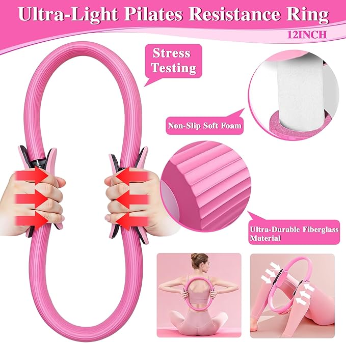 Home Pilates Kit for Women - Complete Equipment Set with Magic Circle Hoop, Anti-Burst Ball & 5 Resistance Bands for Effective Workouts