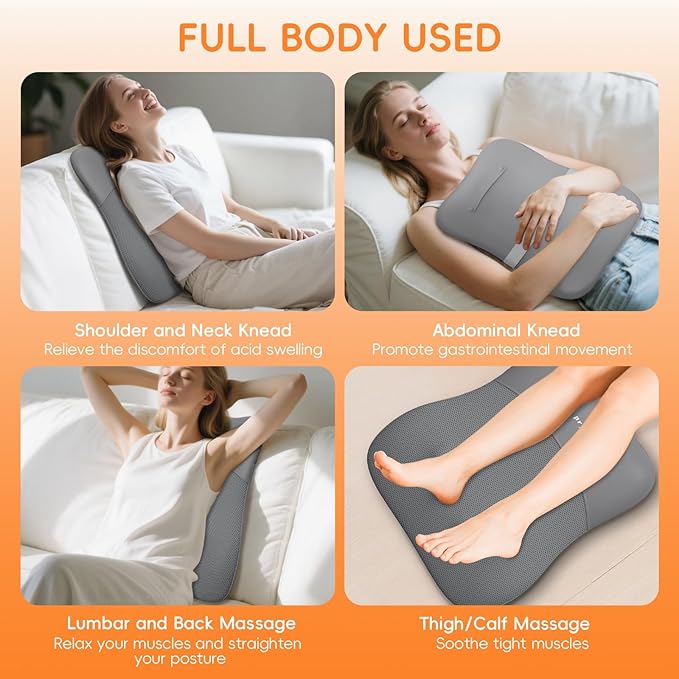 Back Massager, Rolling Up and Down Back Massager with Heat, Back Massage 4D Kneading for Pain Relief Deep Tissue, Ultrathin Shoulder Massager Mother's Day Gifts for Women Men Parents, Grey