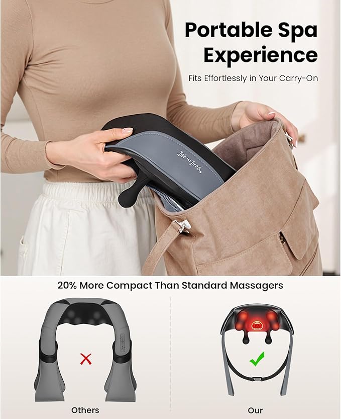 BOB AND BRAD iNeck Pro Cordless 4D Shiatsu Neck Massager with Heat for Pain Relief, FSA Eligible HSA Deep Tissue Kneading for Neck, Shoulder & Back, 190 Min Long Battery Life, for Office, Travel Gifts