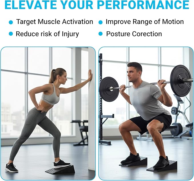 Squat Wedge 2 Pack - Non-Slip 2 Inch Heel Riser for Deeper Squats, Ankle Mobility & Calf Stretching, Portable Slant Board with Storage Bag, Heavy Duty Squat Blocks