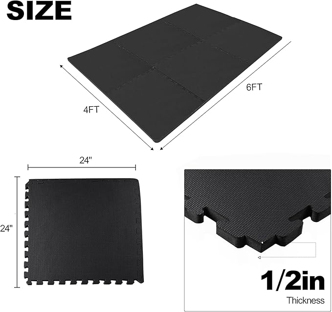 Elevon Puzzle Exercise Gym Flooring Mat, EVA Interlocking Foam Tiles Workout Mat for Home Gym, Fitness Equipment, MMA, Gymnastics, Shock-Absorbing Exercise Mat, Multi-Color