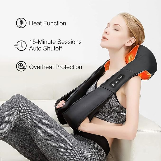 Medcursor Neck Massager - Portable Electric Neck and Back Massager with Heat, Deep Tissue 3D Kneading Pillow for Muscle Pain Relief, Ideal Father’s Day Gift, Not Cordless