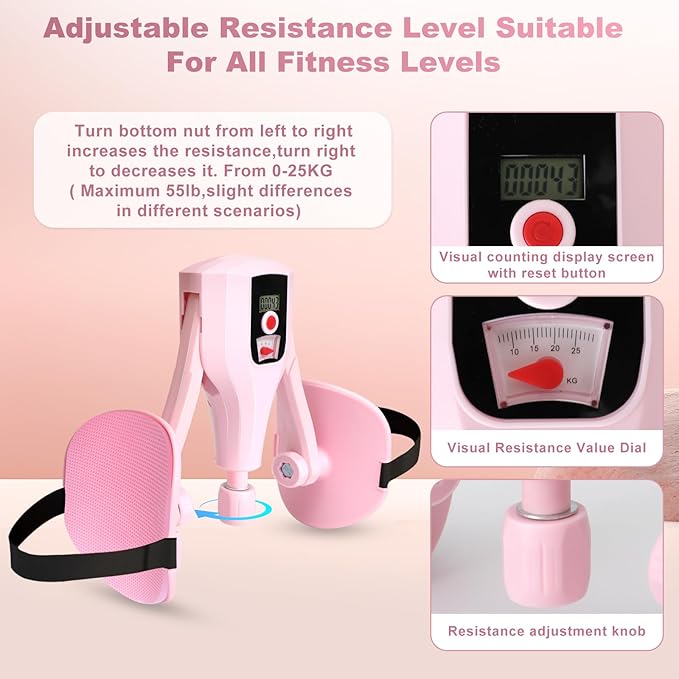 Keria Thigh Trainer Thigh Exerciser Adjustable Resistance Hip Trainer, Inner Thigh Exercise,Pelvic Floor Muscle Kegel Exerciser for Women with Resistance Band