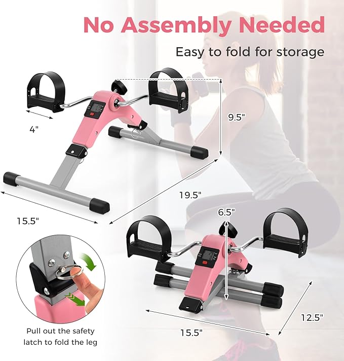 GYMAX Under Desk Bike Pedal Exerciser, Folding Mini Exercise Bike with LCD Display for Arms & Legs Workout, Portable Peddler Exerciser for Seniors Office Home Fitness