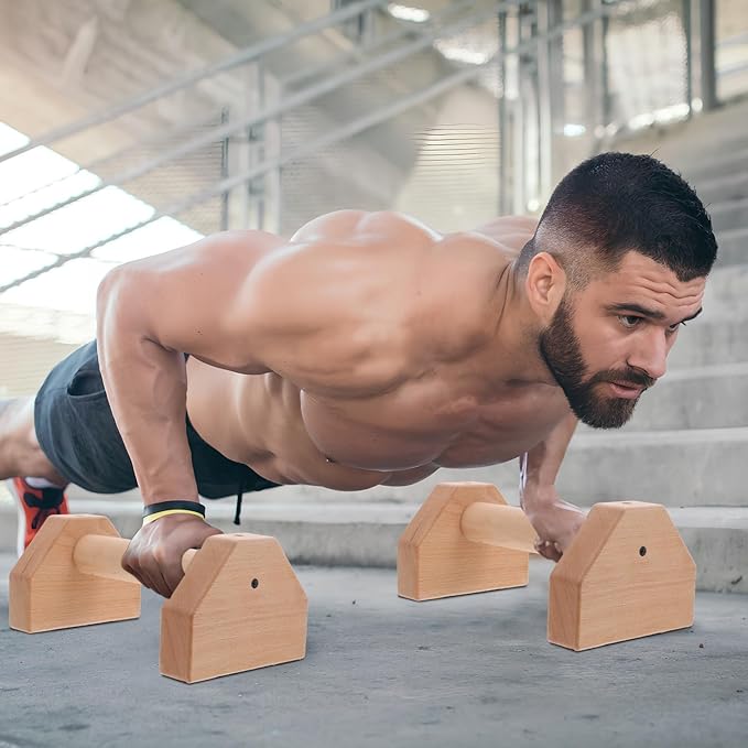 Push-Up Bars Wooden Pushup Handles 25Cm Beech Pine Strength Training Push Up Stands Pair for Home Gym Exercise Equipment Fitness Workout