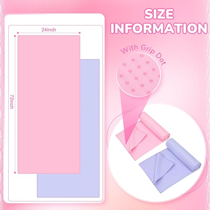 Peryiter 2pack 72 x 24'' Hot Yoga Towel Pack with Grip Dot, Sticky Fiber Mat Towel Non Slip for Hot Yoga, Absorbent Microfiber Sweat Anti-Slip Cover for Pilates Exercise Fitness Workout(Purple,Pink)