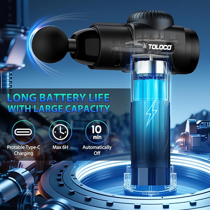 TOLOCO Massage Gun, Deep Tissue Back Massage for Athletes for Pain Relief, Percussion Massager with 10 Massages Heads & Silent Brushless Motor, Valentines Day Gifts for Him Her, Black