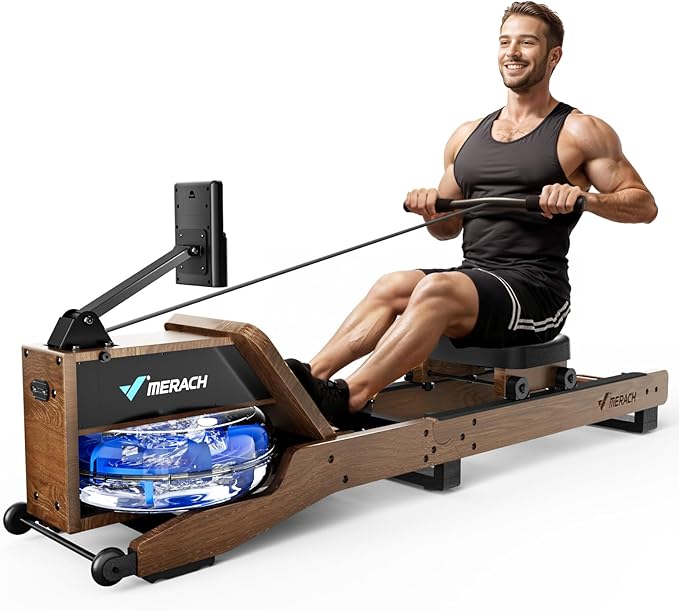MERACH Water Rowing Machines for Home, Foldable Row Machine with 400LBS Weight Capacity, Dedicated Monitor and Comfortable Seat, Free MERACH App for Immersive Water Rower