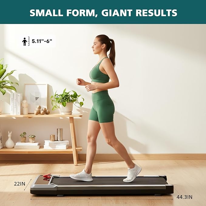Smug Compact Armless Treadmill, Space Saving Design for Home & Office, Quiet Under Desk Walking Pad, 200 Lbs Capacity 3 in 1 Portable Walking Treadmill