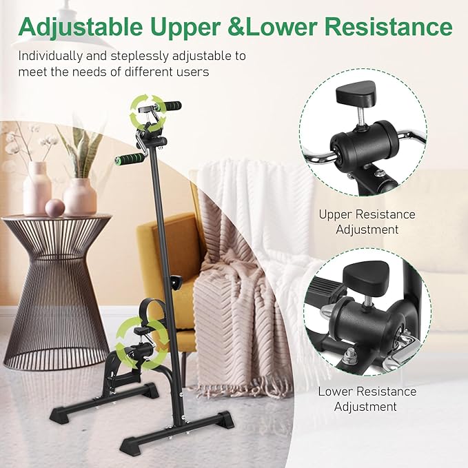 Sit Down Pedal Exerciser for Seniors, Hand Arm Leg Knee Peddler Exerciser, Adjustable Fitness Equipment for Seniors, Elderly Home Bike Trainer for Total Body