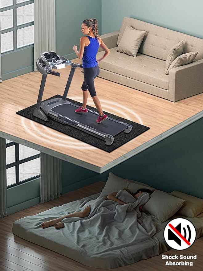 Treadmill Mat, 5'x2.5',6mm Thickness Exercise Equipment Mat for Carpet Hardwood Floors, Compatible with Walking Pad,Spin Bike,Elliptical Trainer,Rowing Machine