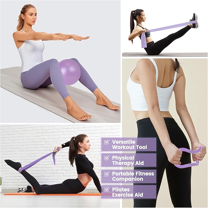 Home Pilates Essentials Kit for Women - Complete Pink Equipment Set with 9 Inch Yoga Ball, Figure 8 Resistance Band, Bands & Accessories, Ring for Beginners Workouts