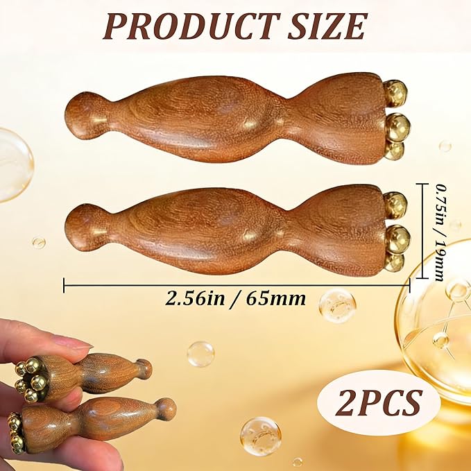 Facial Massage Tool Set 2pcs Sandalwood Eye Massager with 5 Copper Beads Wooden Facial Massage Tools Gua Sha Eye Massager Tool for Face Acupressure Head Massage Wood Therapy Manual Massage Tool