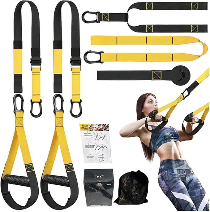 Suspension Trainer Kit, Home Gym System for Full-Body Workout, Adjustable Training Straps for Indoor & Outdoor Use, Supports 500Lbs, All-in-One Portable Fitness Equipment