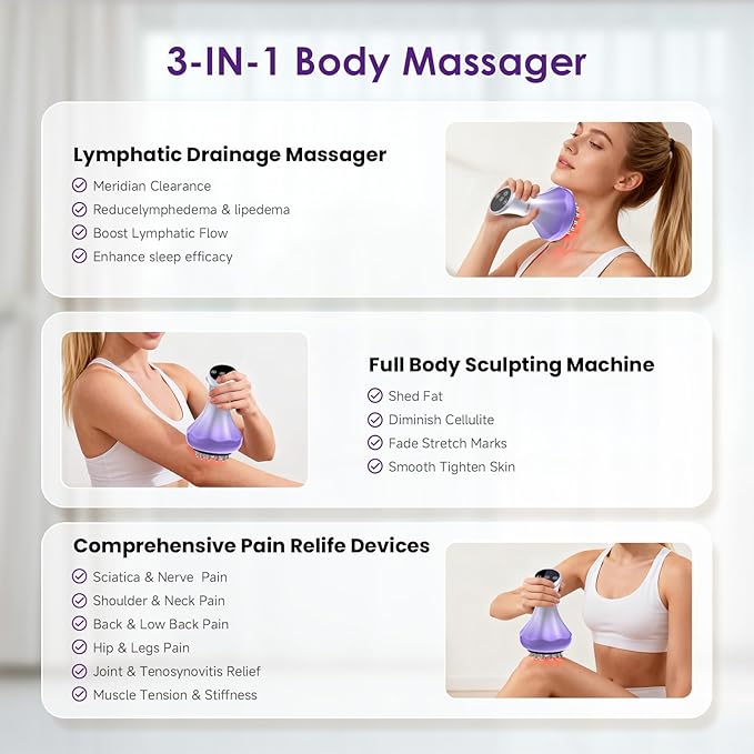 Lymphatic Drainage Massager, Anti Cellulite Massage Tool For Thigh & Belly Stretch Marks & Cellulite Reduction, Handheld Massage tools for Sciatica Nerve, Legs, Arms, Hip, Muscle, Low Back Pain Relief