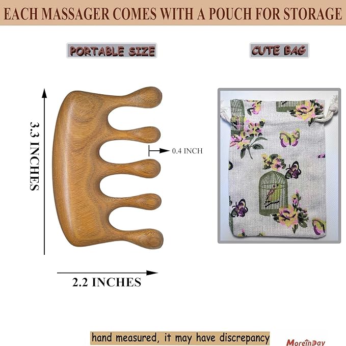 Wood Massager Comb for Hair Growth and Scalp Relax, Natural Green Sandalwood Handmade Head Massager, Loc Comb for Sisterlocks, Tapping Massage Technique
