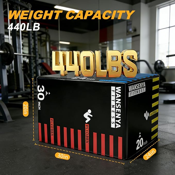 3-in-1 Dense Foam Plyometric Jump Box,30"x24"x20"-24"x20"x16"-20"x18"x16"Non-Slip Box Jumps for Home Gym,Exercise Foam Plyo Box for Fitness Training-Step-Ups,Split Squats,Dips,Box Jump Cube