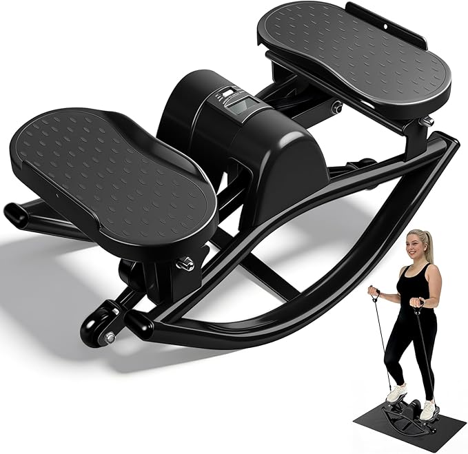 Rock Stepper Side to Side Low Impact Stair Stepper,Quiet Steppers for Exercise at Home with Resistance Bands & Non-Slip Mat – Exercise Step Balance Board Workout Equipment for Apartment & Living Room