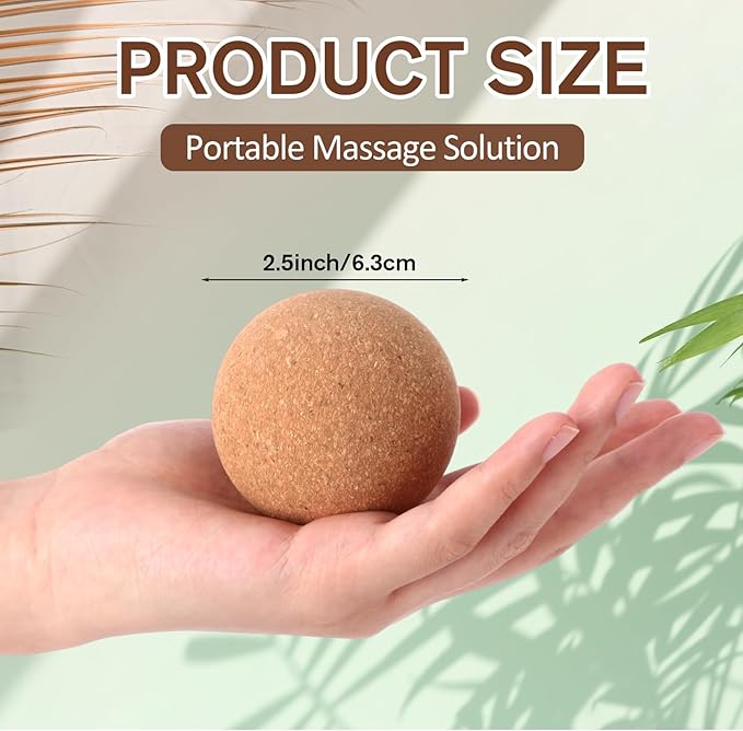 20 Pcs Cork Massage Ball 2.5 Inch Solid Hard Myofascial Release Yoga Ball for Back Foot Neck Pain Therapy Portable Tissue Muscle Release Tool for Home Office Travel