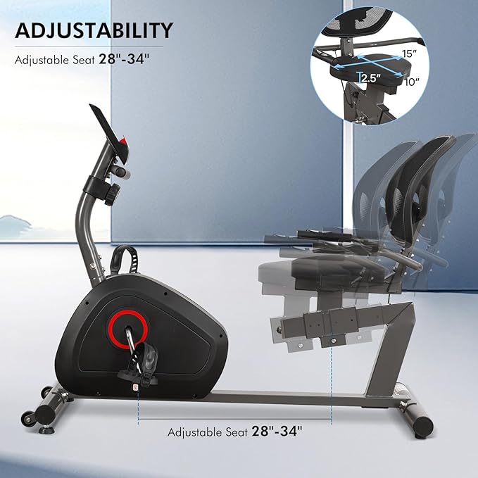 BODIOO Recumbent Exercise Bike for Home Use, Quiet Recumbent Stationary Bikes for Adults & Seniors, 8-Level Resistance, Adjustable Seat, Workout Equipment for Gym, Pulse Sensors & LCD Display
