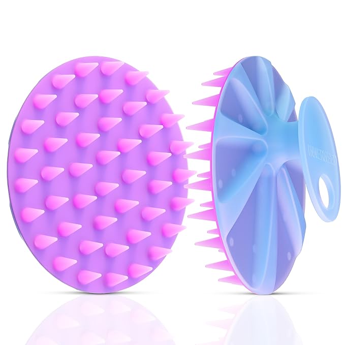 INNERNEED Magnetic Silicone Scalp Scrubber for Hair Washing – Soft Thick Bristles, Palm-Sized Shampoo Brush for Wet or Dry Scalp Massage, Improves Circulation & Scalp Health (semi-Transparent Purple)