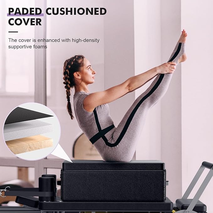 Pilates Box for Reformer, Pilates Reformers Sitting Box for Exercises, Pilates Equipment Accessory for Home Gym and Professional Studio Use, Improve Strength, Balance & Flexibility