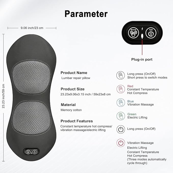 Triple Fusion Back Massager with Heat, Vibration and Smart Lift Support, Triple Fusion Massager with Ergonomic Memory Foam for Comfort and Relaxation, Ideal for Bed and Office Chair, Black