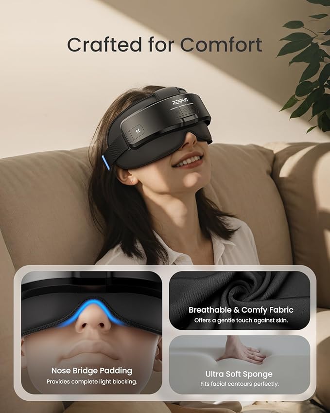 RENPHO Eyeris Masc Head & Eye Massager, FSA Eligible HSA, Birthday Gifts for Women Men, Migraine Relief Headache Massager for Forehead, Occiput and Temple, Heated Mask Massager Scalp Stress Relax