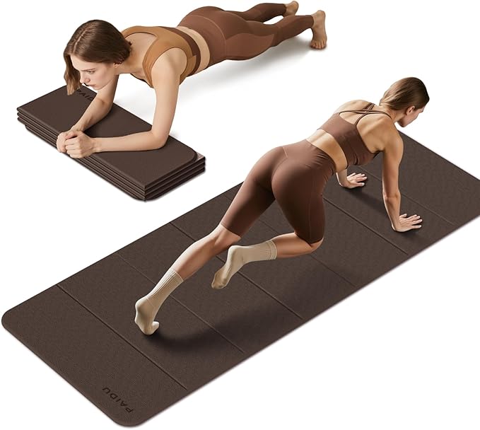 Foldable Fitness Yoga Mat | 2/5" (10MM) Extra Thick | SGS Certified Non-Slip TPE | 75x26" Extra Long-Wide | Portable & Easy Store | for Yoga, Pilates, Home Gym & Full-Body Workouts