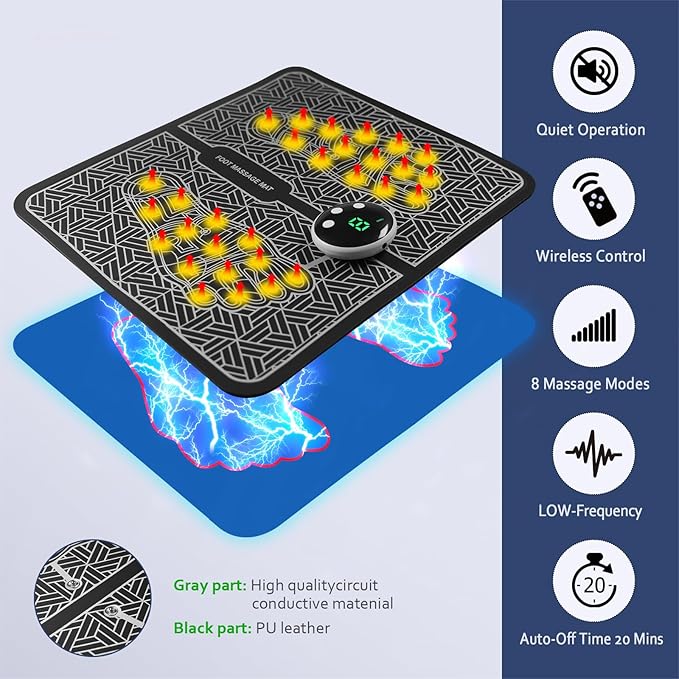 Phixnozar TENS & PMS, Transcutaneous Electronic Nerve Stimulator, EMS Foot Massager Mat for Muscle Relaxation,Back & Leg Foot Massage