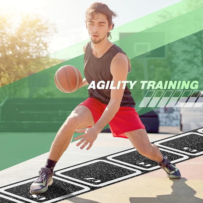Rubber Agility Ladder 15 ft Non-Slip Rubber Speed Agility Training Ladder Pad for Soccer Football Footwork Training Equipment for Fitness Boxing Sports Quick Exercise Gym Workout