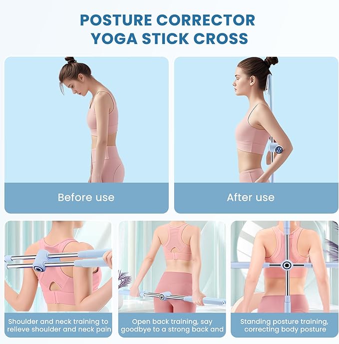 Yoga Stick, Posture Correction Stick for Women and Men, Relieve Back Pain, Upper and Lower Back Stretchers and Straighteners, 24.4-36.2 Inch Stretching Stick Neck Hump Corrector Stretching rod