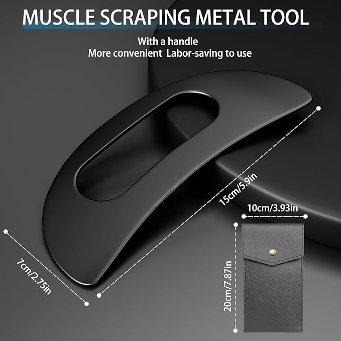 Body Gua Sha Tool with Handle (Stainless Steel),Muscle Massage Scraper Tools,Large Guasha Body Lymphatic Drainage Tool for Back Neck Face Leg Massage（Black
